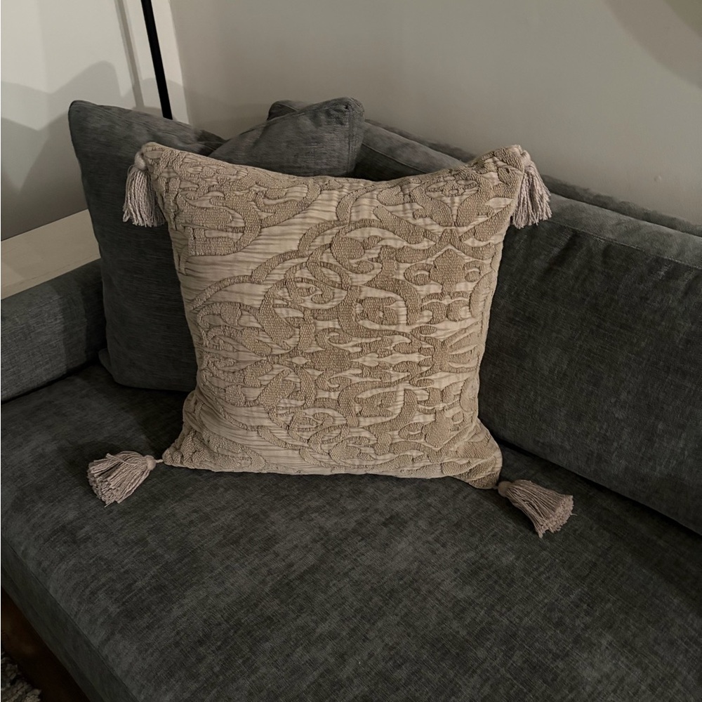Pottery Barn Chenille Jacquard Decorative Throw Pillow Cover - Beige